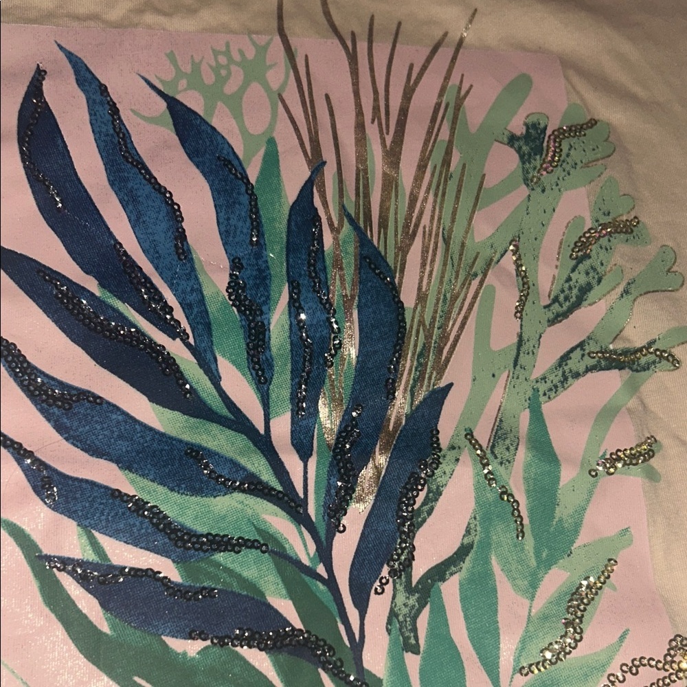100% cotton apricot color tee shirt top with rhinestone sequin leaf shell design - Picture 4 of 6
